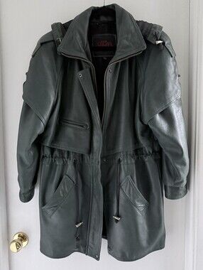 Men’s Dark Green Leather Parka Jacket